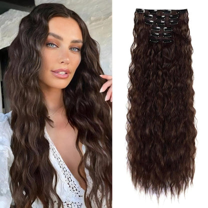 22-Inch Mermaid Deep Wave Clip-In Hair Extensions – 6-Piece Set - 22" / Deep Wave / 6P68-4 - Lyvelle