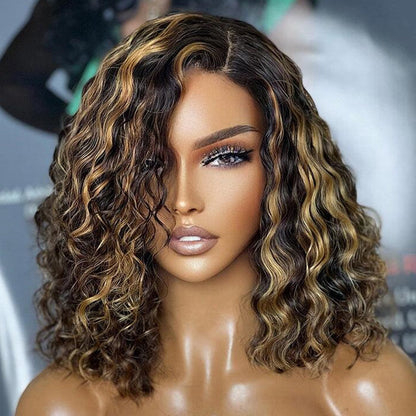 FF1B/27 Blonde Highlight Lace Front Bob Wig - Water Wave, Pre-Plucked, Glueless Human Hair - 10 / 8x5 Lace Wear Go / 150% - Lyvelle