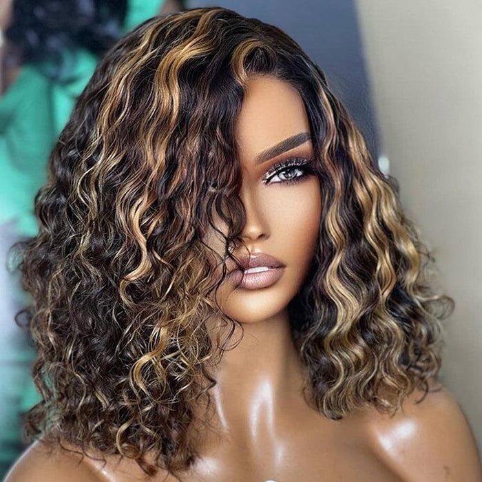 FF1B/27 Blonde Highlight Lace Front Bob Wig - Water Wave, Pre-Plucked, Glueless Human Hair - 10 / 8x5 Lace Wear Go / 150% - Lyvelle