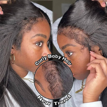 4C Edges Kinky Straight 360 Transparent Glueless Wig with Curly Baby Hairline - 8x5 Size - 16 / 5x5 HD Lace / 150% - Lyvelle