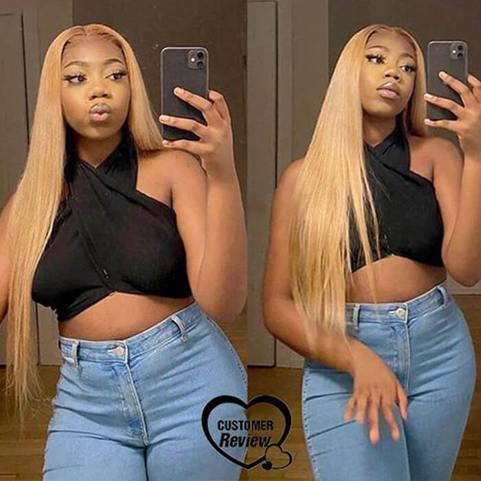 Honey Blonde 13x4 HD Transparent Lace Front Wig - #27 Blonde Human Hair Frontal Wig - 14 / Straight / 150% - Lyvelle