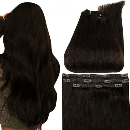 Full Shine Ombre Human Hair Clip-In Extensions – 3-Piece Set - 12" / Straight / 2 - Lyvelle