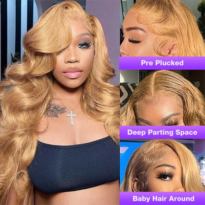 Honey Blonde 13x4 HD Transparent Lace Front Wig - #27 Blonde Human Hair Frontal Wig - 14 / Straight / 150% - Lyvelle