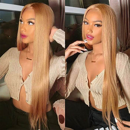 Honey Blonde 13x4 HD Transparent Lace Front Wig - #27 Blonde Human Hair Frontal Wig - 14 / Straight / 150% - Lyvelle