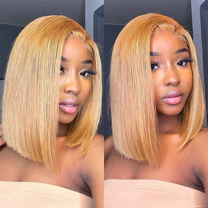 Honey Blonde Short Straight Bob Lace Wig - 13x4/4x4, 100% Virgin Human Hair - 10 / 13x4 Lace / 150% - Lyvelle