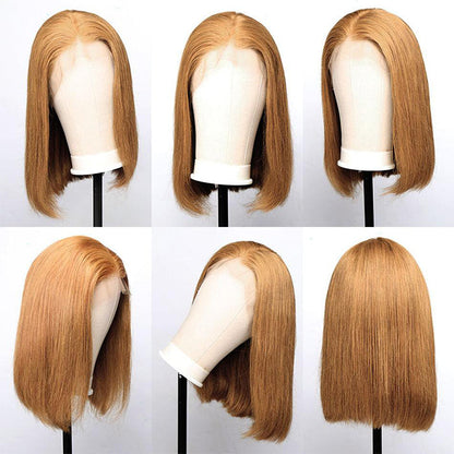 Honey Blonde Short Straight Bob Lace Wig - 13x4/4x4, 100% Virgin Human Hair - 10 / 13x4 Lace / 150% - Lyvelle