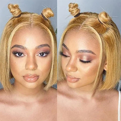 Honey Blonde Short Straight Bob Lace Wig - 13x4/4x4, 100% Virgin Human Hair - 10 / 13x4 Lace / 150% - Lyvelle