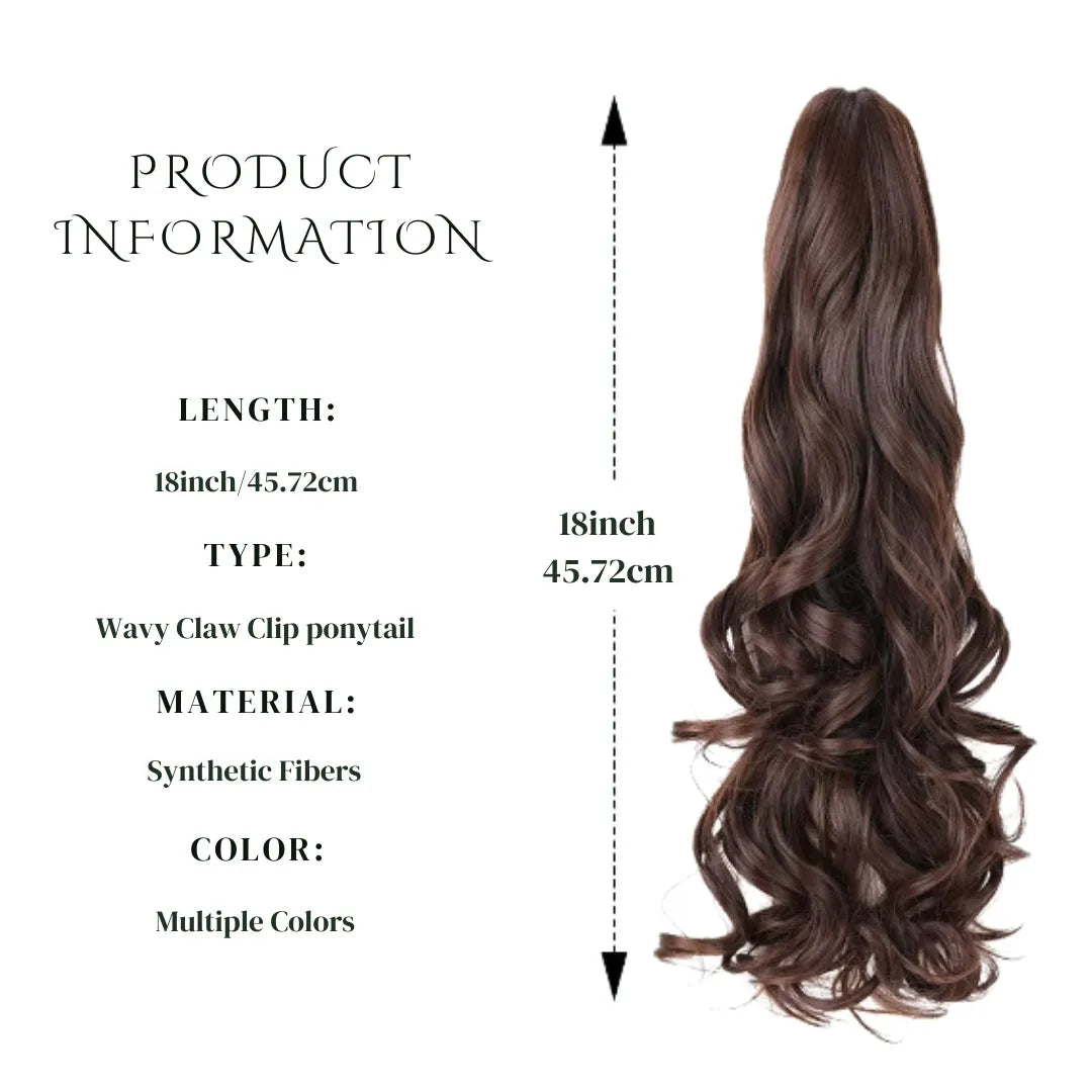 Long Wavy Claw Clip Ponytail Extension – Synthetic Curly Hairpiece - 18" / Natural Wavy / SMTYS-CZJ-24P613 - Lyvelle