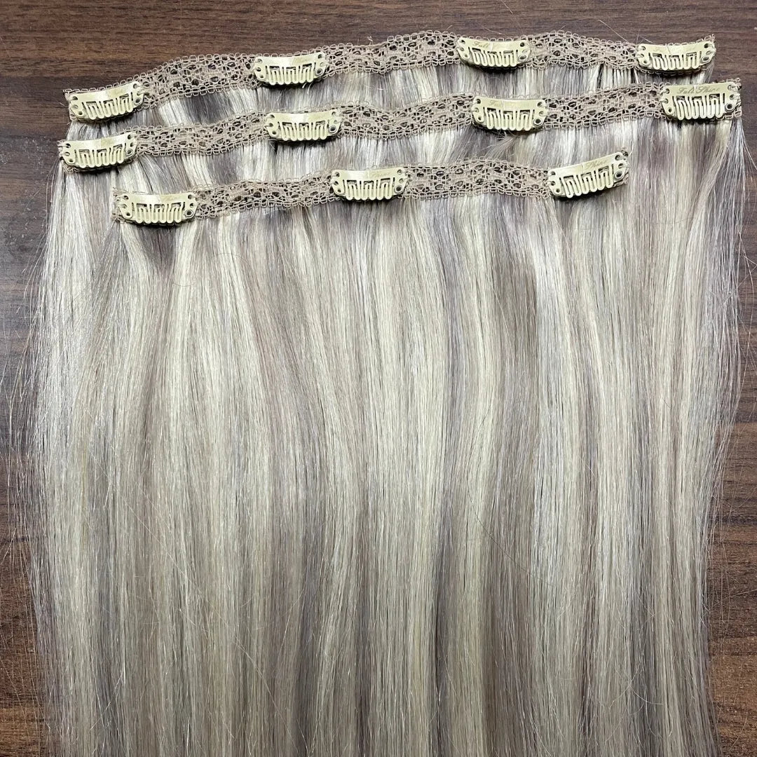 Full Shine Ombre Human Hair Clip-In Extensions – 3-Piece Set - 12" / Straight / 4 24 4(4 27 4) - Lyvelle