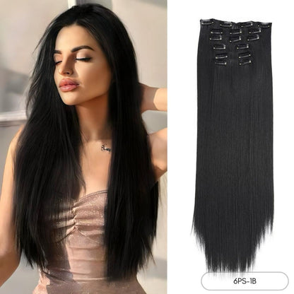 24-Inch Straight Synthetic Clip-In Hair Extensions – Full Head Set - 24" / Straight / 6PS-1B - Lyvelle