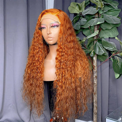 Pre-Plucked Natural Hairline Ginger Water Wave Lace Front Human Hair Wig - 14 / 13x4 Lace / 150% - Lyvelle