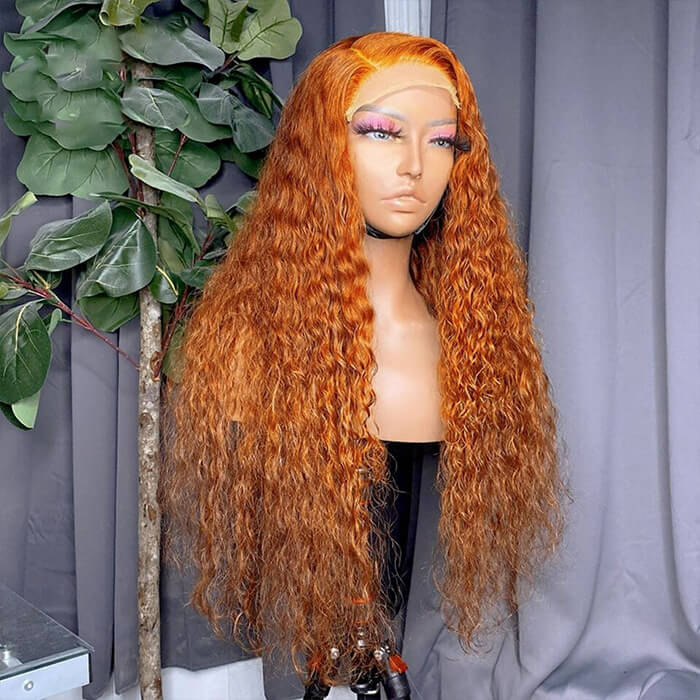 Pre-Plucked Natural Hairline Ginger Water Wave Lace Front Human Hair Wig - 14 / 13x4 Lace / 150% - Lyvelle