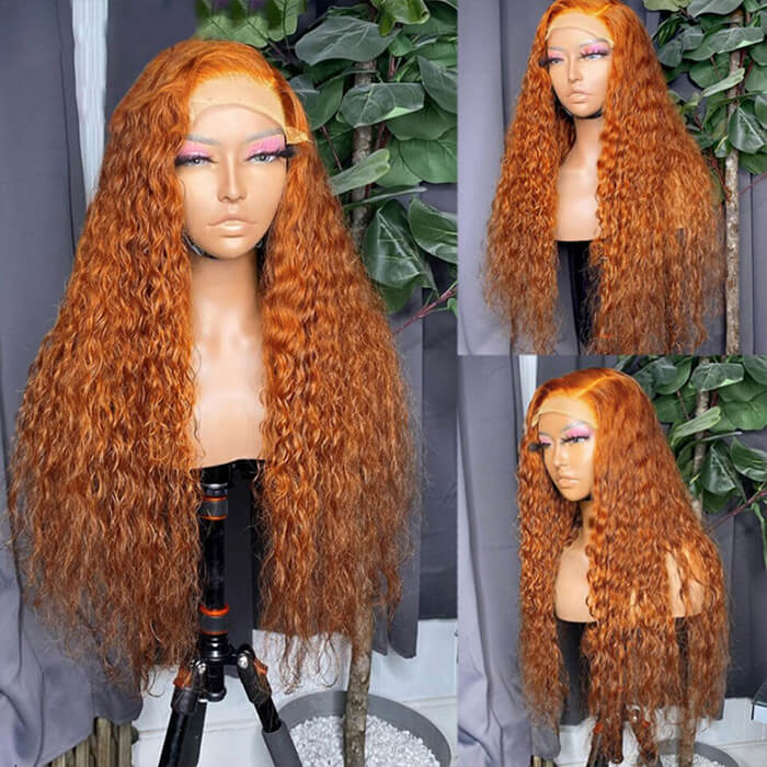 Pre-Plucked Natural Hairline Ginger Water Wave Lace Front Human Hair Wig - 14 / 13x4 Lace / 150% - Lyvelle