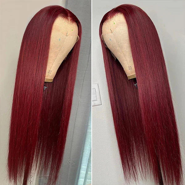 99J Burgundy 13x4 HD Lace Front Pre-Plucked Human Hair Wig - 10 / Straight / 150% - Lyvelle