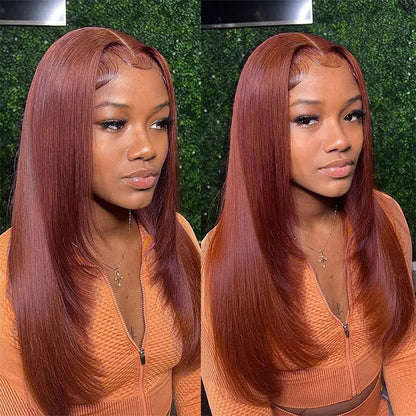 Layered Straight Wig #33 in Reddish Brown - 13x4/5x5 HD Lace Frontal Human Hair - 14 / Mid Part / 5x5 Lace 180% - Lyvelle