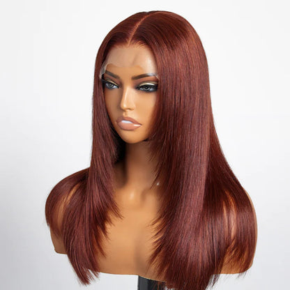 Layered Straight Wig #33 in Reddish Brown - 13x4/5x5 HD Lace Frontal Human Hair - 14 / Mid Part / 5x5 Lace 180% - Lyvelle