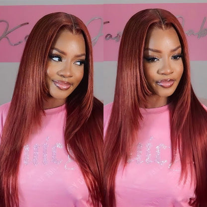 Layered Straight Wig #33 in Reddish Brown - 13x4/5x5 HD Lace Frontal Human Hair - 14 / Mid Part / 5x5 Lace 180% - Lyvelle