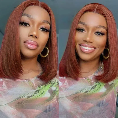 #33 Dark Auburn Straight Short Bob Wig - 13x4 Lace Frontal Red-Brown Wig with 150% Density - 10 / 4x4 Lace / 150% - Lyvelle