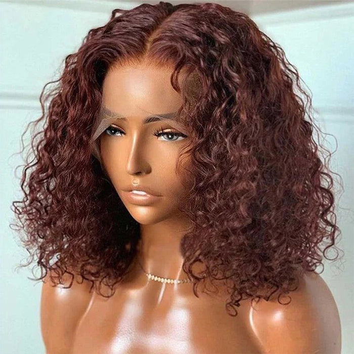 Short Bob Wig in Dark Auburn - 13x4/4x4 Lace Frontal, 150% Density Red Brown Style - 12 / 13x4 Lace / Deep Wave - Lyvelle