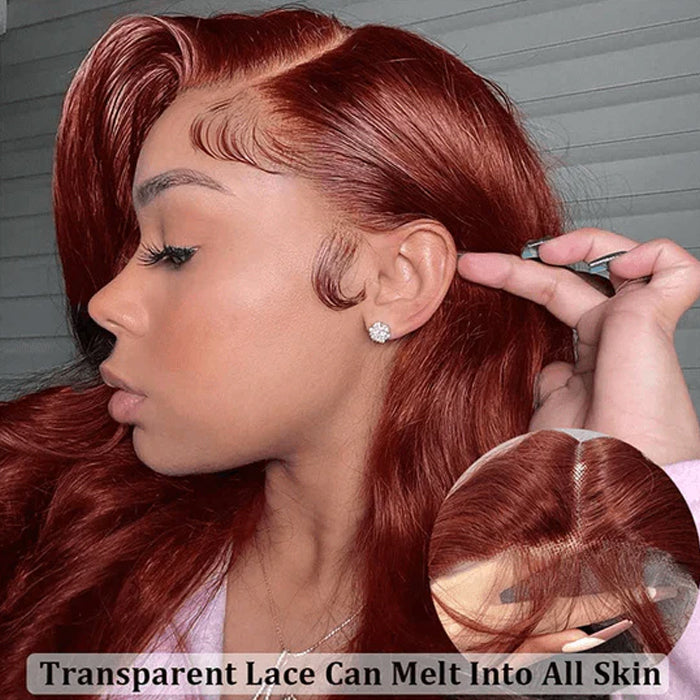 Dark Auburn Body Wave Short Bob Wig with 13x4/5x5 HD Lace Frontal - 150% Density Red-Brown Color #33 - 10 / 4x4 Lace / 150% - Lyvelle