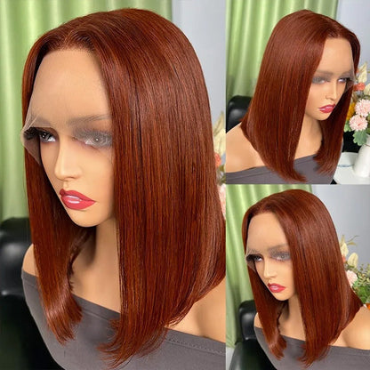 #33 Dark Auburn Straight Short Bob Wig - 13x4 Lace Frontal Red-Brown Wig with 150% Density - 10 / 4x4 Lace / 150% - Lyvelle