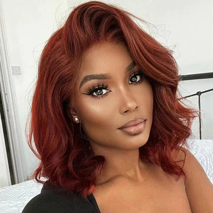 Dark Auburn Body Wave Short Bob Wig with 13x4/5x5 HD Lace Frontal - 150% Density Red-Brown Color #33 - 10 / 4x4 Lace / 150% - Lyvelle