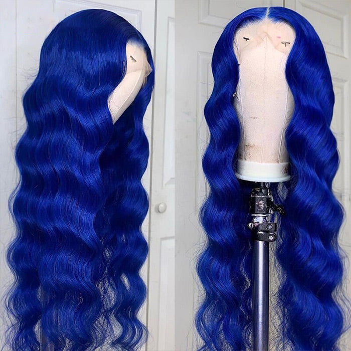 HD Lace Front Blue Body Wave Wig - Long Soft Human Hair Wig for Women, Perfect for Cosplay - 12 / 5x5 Lace / 150% - Lyvelle