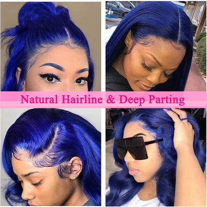 HD Lace Front Blue Body Wave Wig - Long Soft Human Hair Wig for Women, Perfect for Cosplay - 12 / 5x5 Lace / 150% - Lyvelle