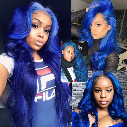 HD Lace Front Blue Body Wave Wig - Long Soft Human Hair Wig for Women, Perfect for Cosplay - 12 / 5x5 Lace / 150% - Lyvelle