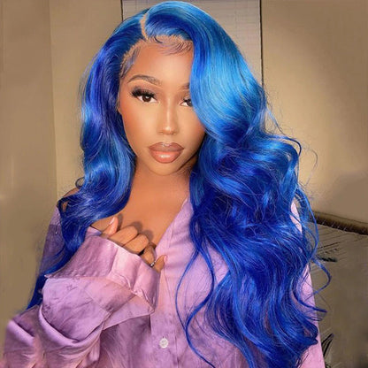 HD Lace Front Blue Body Wave Wig - Long Soft Human Hair Wig for Women, Perfect for Cosplay - 12 / 5x5 Lace / 150% - Lyvelle