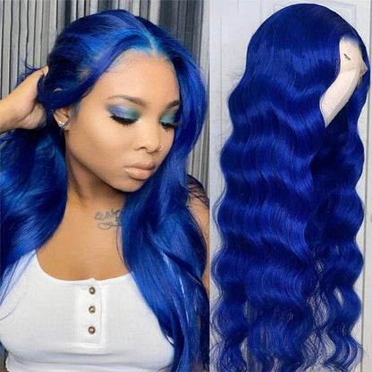 HD Lace Front Blue Body Wave Wig - Long Soft Human Hair Wig for Women, Perfect for Cosplay - 12 / 5x5 Lace / 150% - Lyvelle