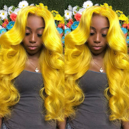 Yellow Human Hair HD Lace Front Wig - Invisible Glueless Cosplay Wig for Women - 12 / 150% / Straight - Lyvelle