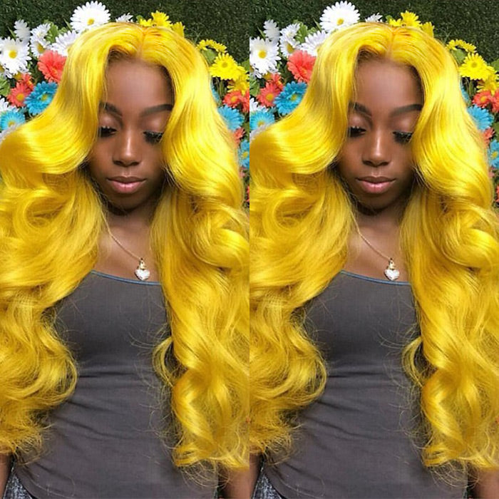 Yellow Human Hair HD Lace Front Wig - Invisible Glueless Cosplay Wig for Women - 12 / 150% / Straight - Lyvelle