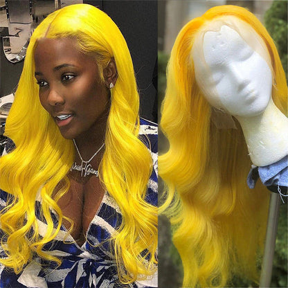 Yellow Human Hair HD Lace Front Wig - Invisible Glueless Cosplay Wig for Women - 12 / 150% / Straight - Lyvelle