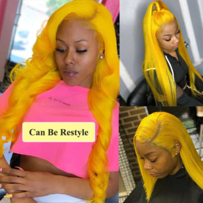 Yellow Human Hair HD Lace Front Wig - Invisible Glueless Cosplay Wig for Women - 12 / 150% / Straight - Lyvelle