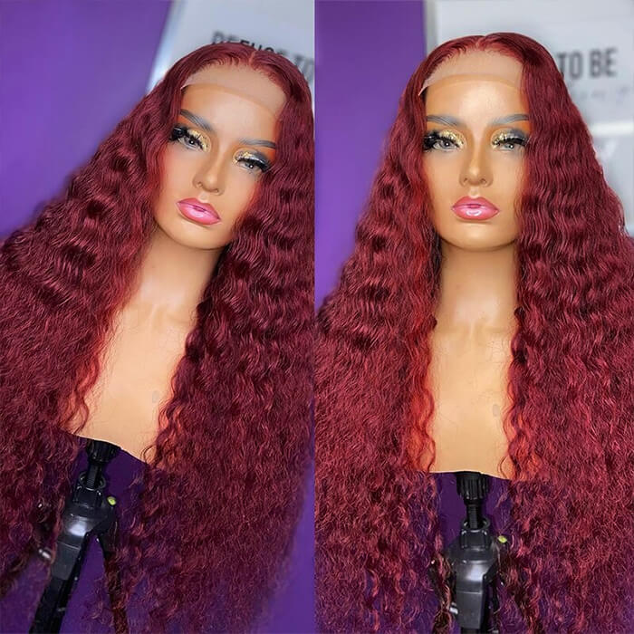 13x4 HD Lace Front Deep Wave Wig in Burgundy 99J - Pre-Plucked Human Hair - 14 / 13x4 Lace / 150% - Lyvelle