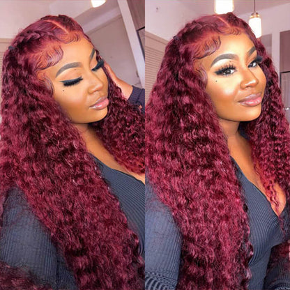 13x4 HD Lace Front Deep Wave Wig in Burgundy 99J - Pre-Plucked Human Hair - 14 / 13x4 Lace / 150% - Lyvelle