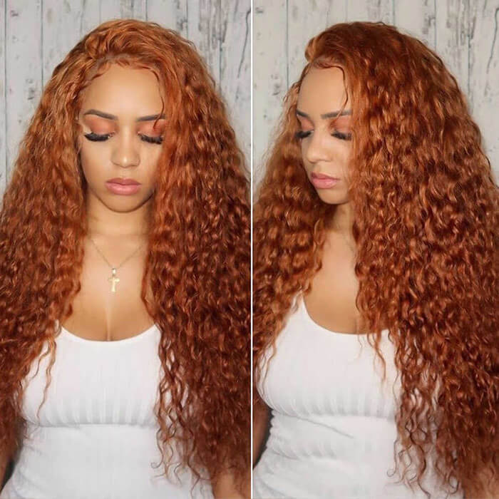 Pre-Plucked Natural Hairline Ginger Water Wave Lace Front Human Hair Wig - 14 / 13x4 Lace / 150% - Lyvelle