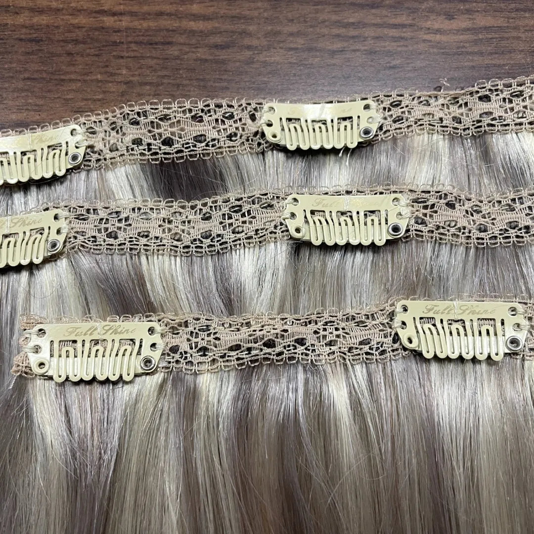 Full Shine Ombre Human Hair Clip-In Extensions – 3-Piece Set - 12" / Straight / 4 24 4(4 27 4) - Lyvelle