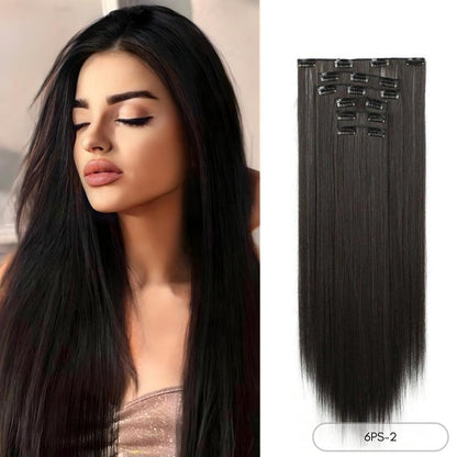 24-Inch Straight Synthetic Clip-In Hair Extensions – Full Head Set - 24" / Straight / 6PS-2 - Lyvelle