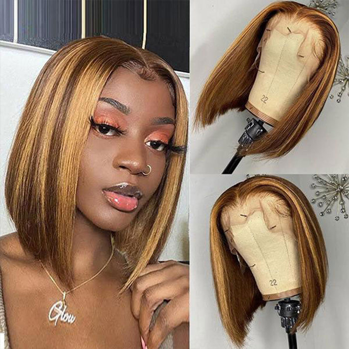 Highlight Short Bob Wig - 13x4/13x6 Lace Front Human Hair with Pre-Plucked Natural Hairline and Baby Hair - 10 / 13x4 Lace / 150% - Lyvelle