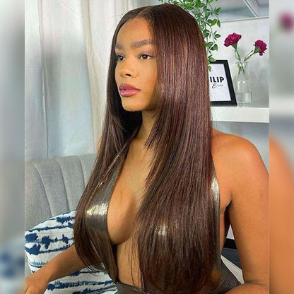 HD Lace Front Wig - #4 Chocolate Brown Layered Straight 13x4 Glueless Human Hair - 14 / Mid Part / 5x5 Lace 180% - Lyvelle