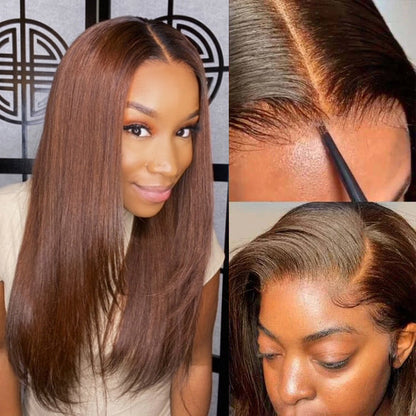 HD Lace Front Wig - #4 Chocolate Brown Layered Straight 13x4 Glueless Human Hair - 14 / Mid Part / 5x5 Lace 180% - Lyvelle