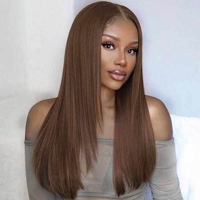 HD Lace Front Wig - #4 Chocolate Brown Layered Straight 13x4 Glueless Human Hair - 14 / Mid Part / 5x5 Lace 180% - Lyvelle