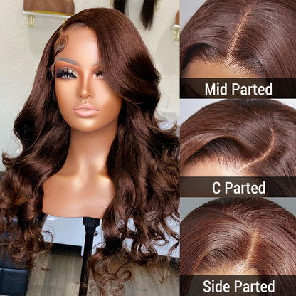 13x4 HD Lace Front Wig - C Part - #4 Chocolate Brown Glueless Human Hair - 16 / Left C Part / Straight 13x4 Lace - Lyvelle