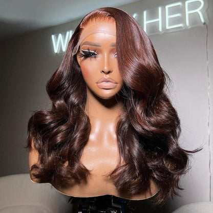 13x4 HD Lace Front Wig - C Part - #4 Chocolate Brown Glueless Human Hair - 16 / Left C Part / Straight 13x4 Lace - Lyvelle