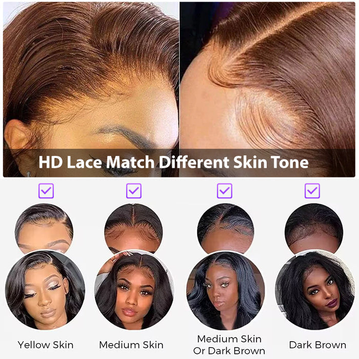 13x4 HD Lace Front Wig - C Part - #4 Chocolate Brown Glueless Human Hair - 16 / Left C Part / Straight 13x4 Lace - Lyvelle