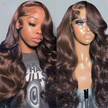 13x4 HD Lace Front Wig - C Part - #4 Chocolate Brown Glueless Human Hair - 16 / Left C Part / Straight 13x4 Lace - Lyvelle