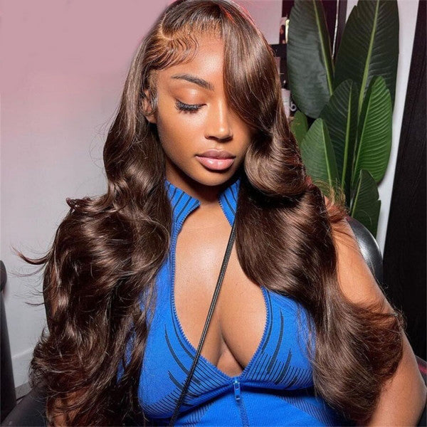 13x4 HD Lace Front Wig - C Part - #4 Chocolate Brown Glueless Human Hair - 16 / Left C Part / Straight 13x4 Lace - Lyvelle