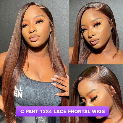 13x4 HD Lace Front Wig - C Part - #4 Chocolate Brown Glueless Human Hair - 16 / Left C Part / Straight 13x4 Lace - Lyvelle